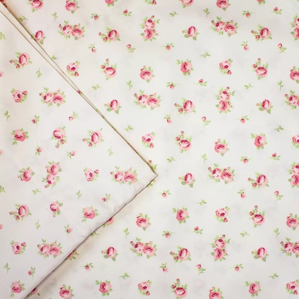 Sweet Rose Print Sheet Set Color: Ivory  Size: QUEEN